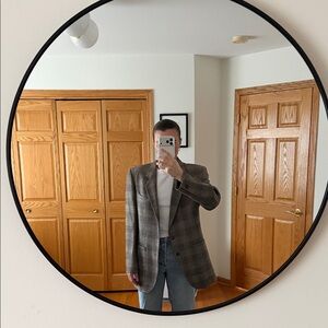 Vintage 90s Taupe Check Oversized Wool Blazer